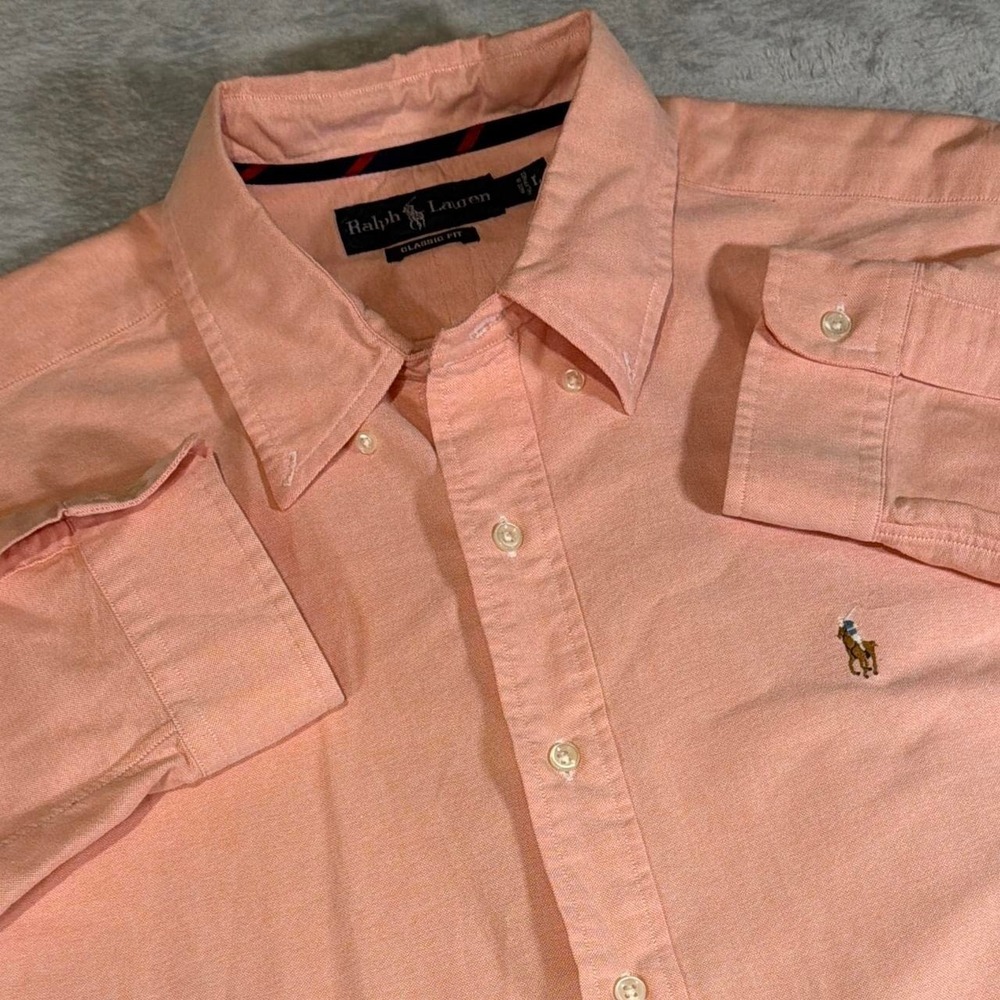 Vintage 90s Ralph Lauren Classic Fit Performance Shirt | Peach | Large